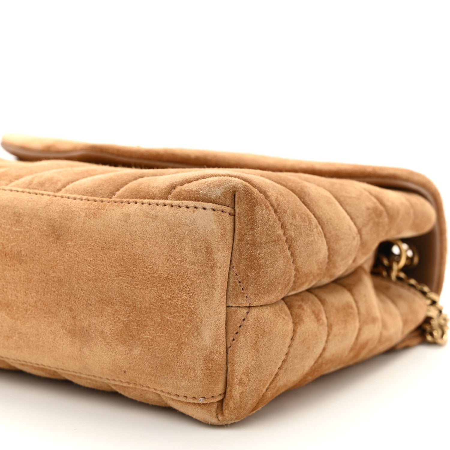 Saint Laurent Suede Calfskin Y Quilted Monogram Small Loulou Chain Satchel Cinnamon 10 of 11