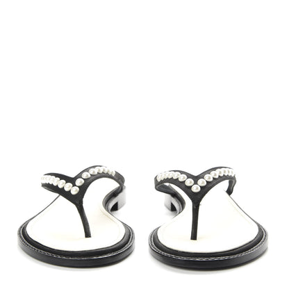 Chanel Suede Pearl Thong Sandals 42 Black 2 of 9