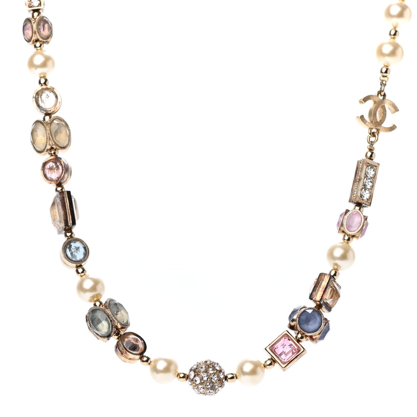 Crystal Pearl CC Choker Necklace Gold Multicolor