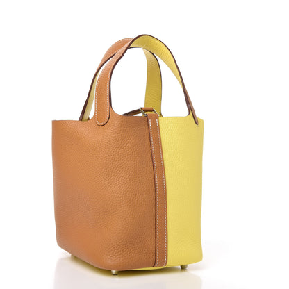 Hermes Taurillon Clemence Casaque Picotin Lock 18 PM Lime Sesame 3 of 10