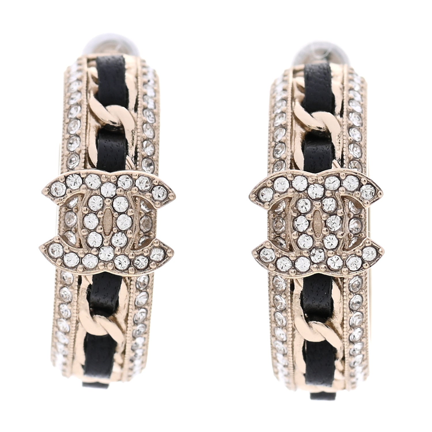 Chanel Crystal Lambskin CC Chain Hoop Earrings Gold Black 1 of 5