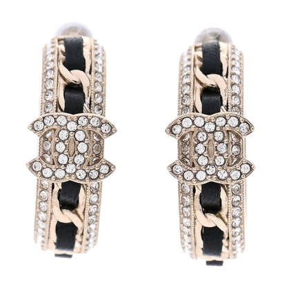 Chanel Crystal Lambskin CC Chain Hoop Earrings Gold Black 1 of 5