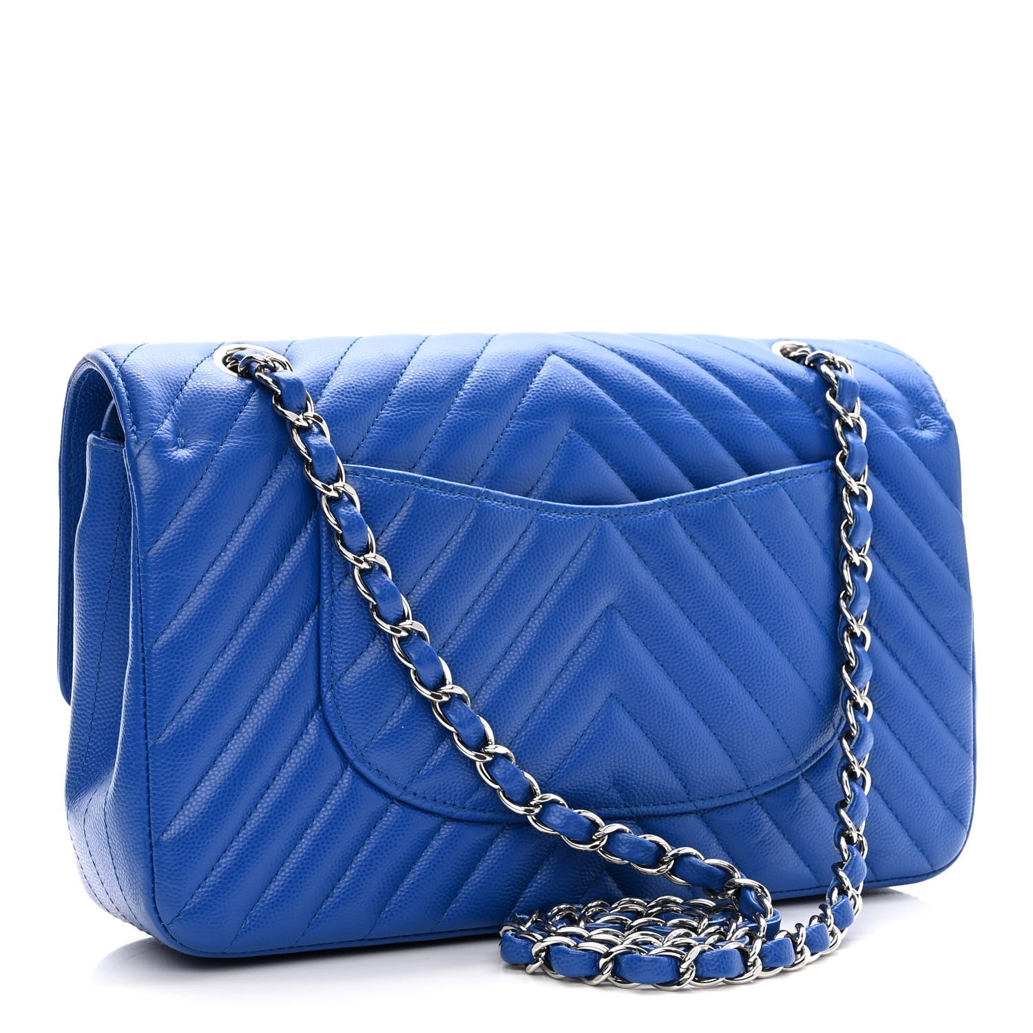Chanel Caviar Chevron Quilted Medium Double Flap Blue 3 of 14