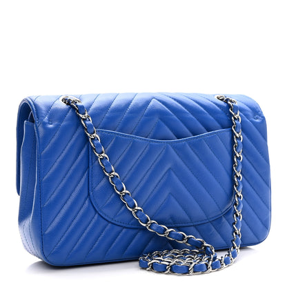 Chanel Caviar Chevron Quilted Medium Double Flap Blue 3 of 14