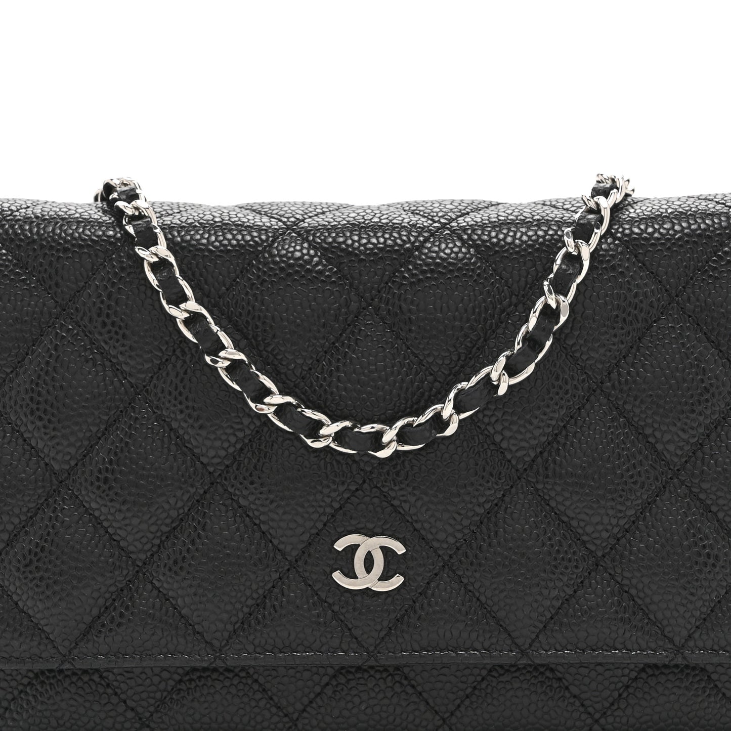 Caviar Quilted Wallet on Chain WOC Black
