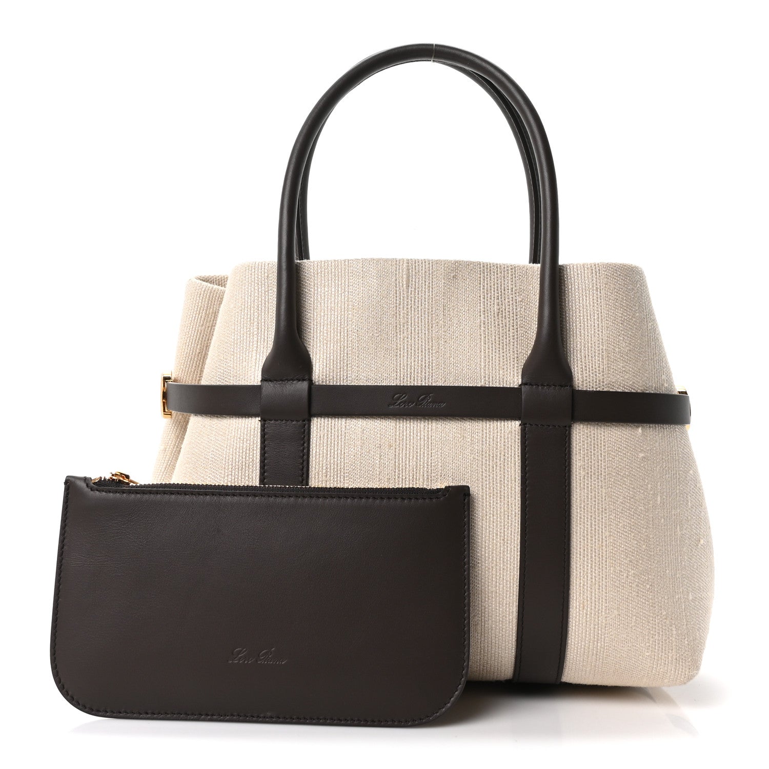 Loro Piana Silk Calfskin Small Ghiera Shopper Tote Milk Amber Dark Chocolate Licorice 3 of 10
