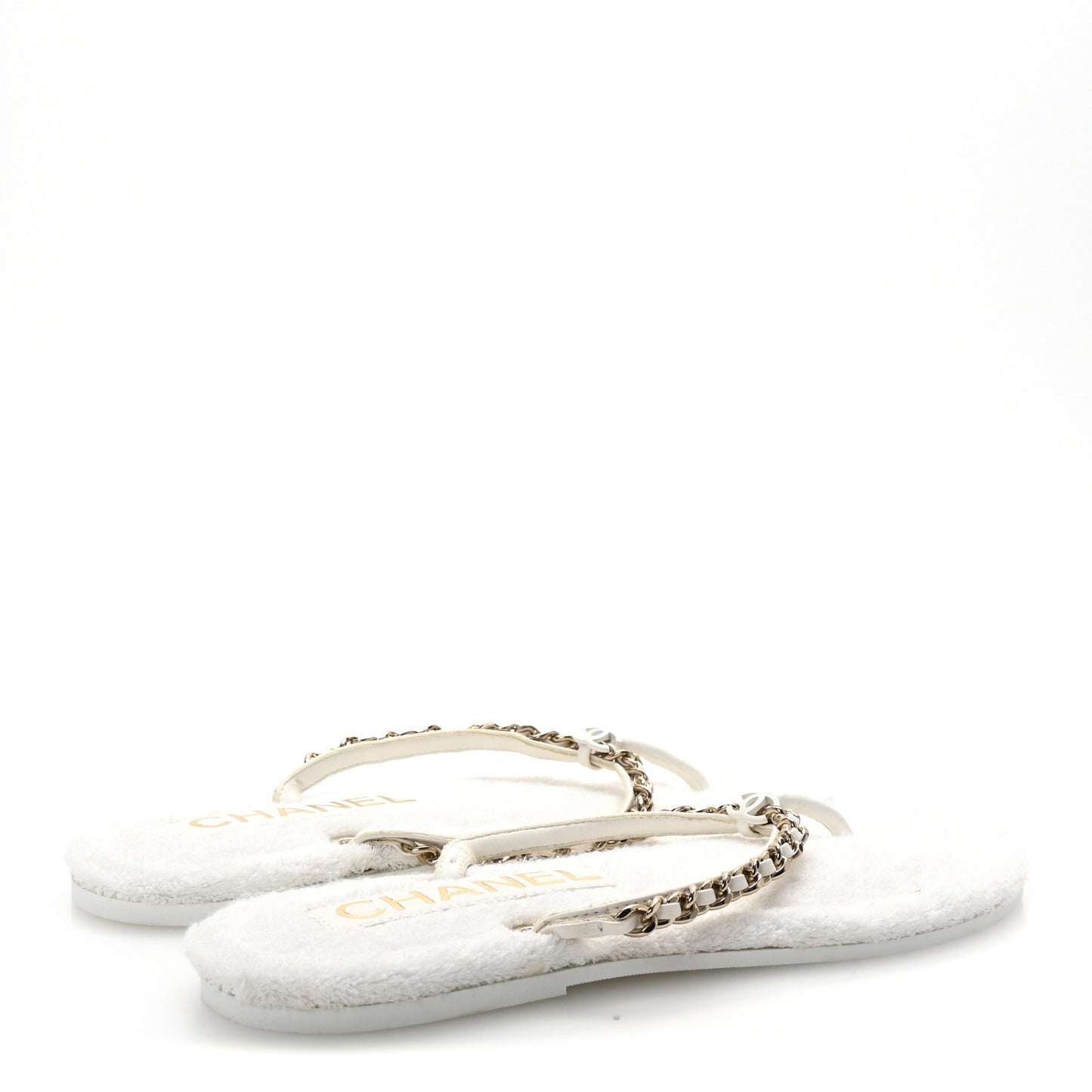 Lambskin Terry Cloth CC Chain Thong Sandals 36 White