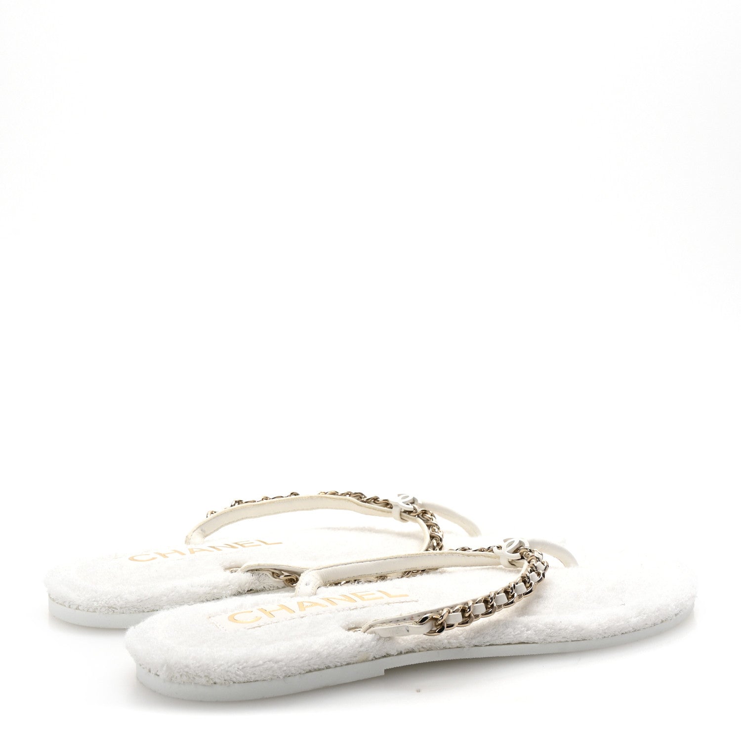 Chanel Lambskin Terry Cloth CC Chain Thong Sandals 36 White 5 of 10