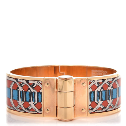 Hermes Enamel Printed Wide Balades Equestres Hinged Bracelet M 1 of 5