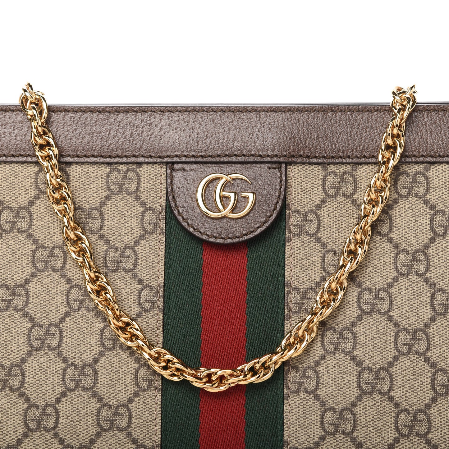 GG Supreme Monogram Web Medium Ophidia Chain Shoulder Bag Brown