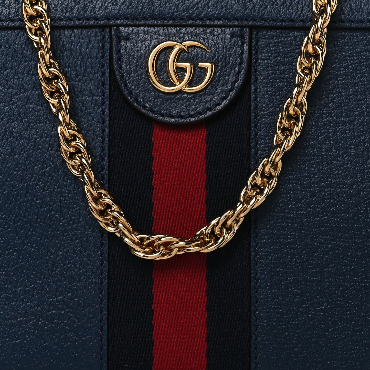 Textured Calfskin Web Small Ophidia Chain Shoulder Bag Blue Agata