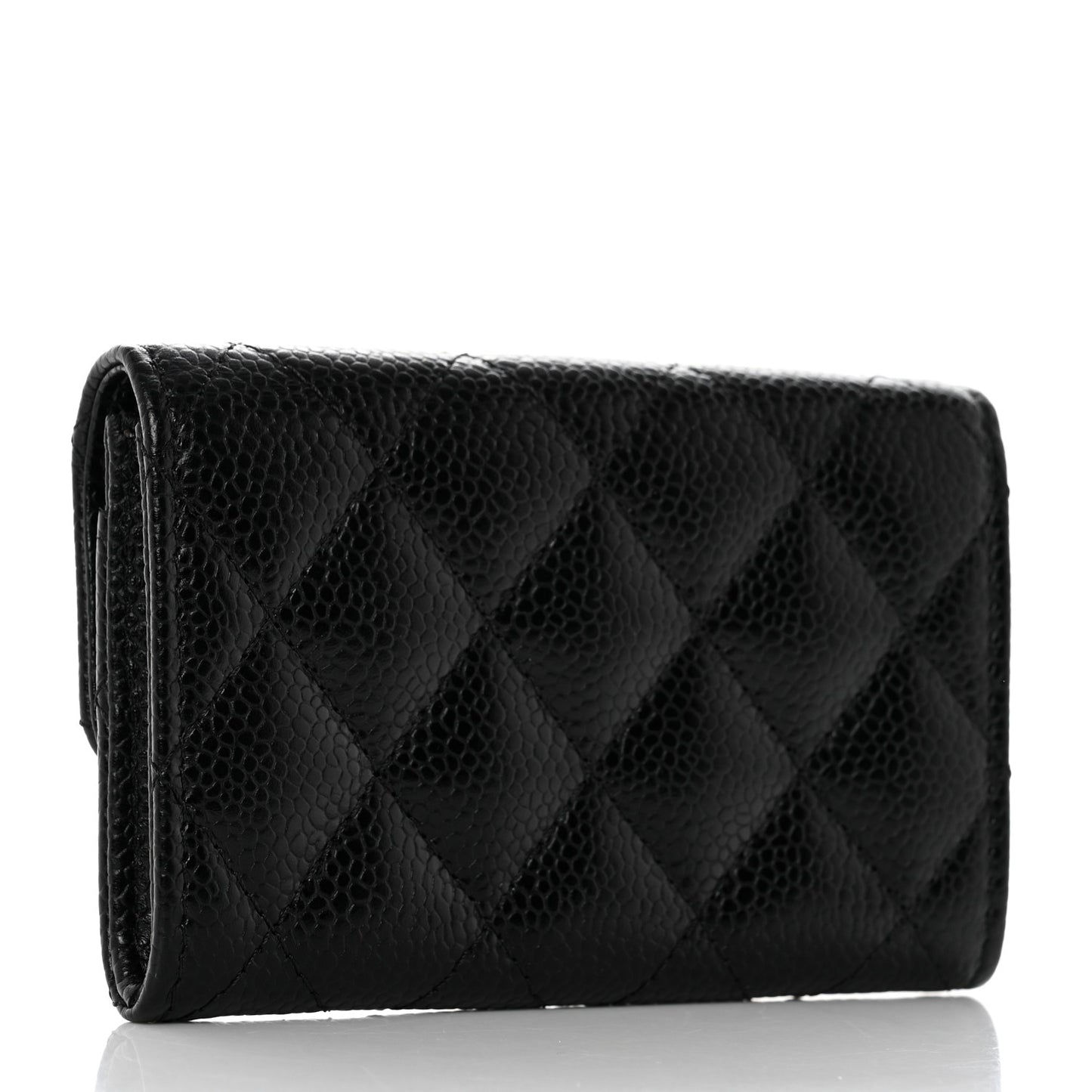 Caviar Quilted Flap Card Holder Black
