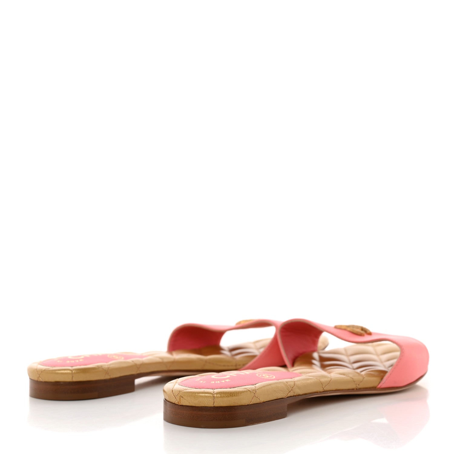 Chanel Goatskin Lambskin Quilted CC Sandal Mules 36.5 Pink Gold 4 of 13