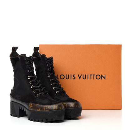 Louis Vuitton Suede Calfskin Monogram Laureate Platform Desert Boots 37 Black 10 of 10