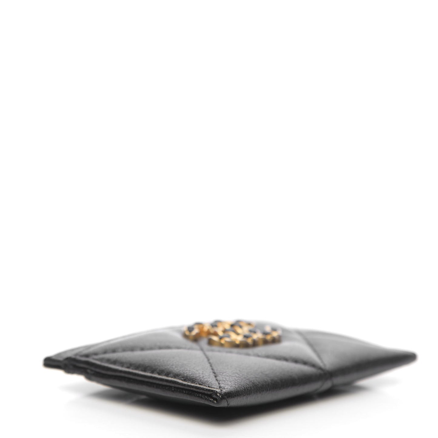Shiny Goatskin Quilted Chanel 19 Card Holder Black