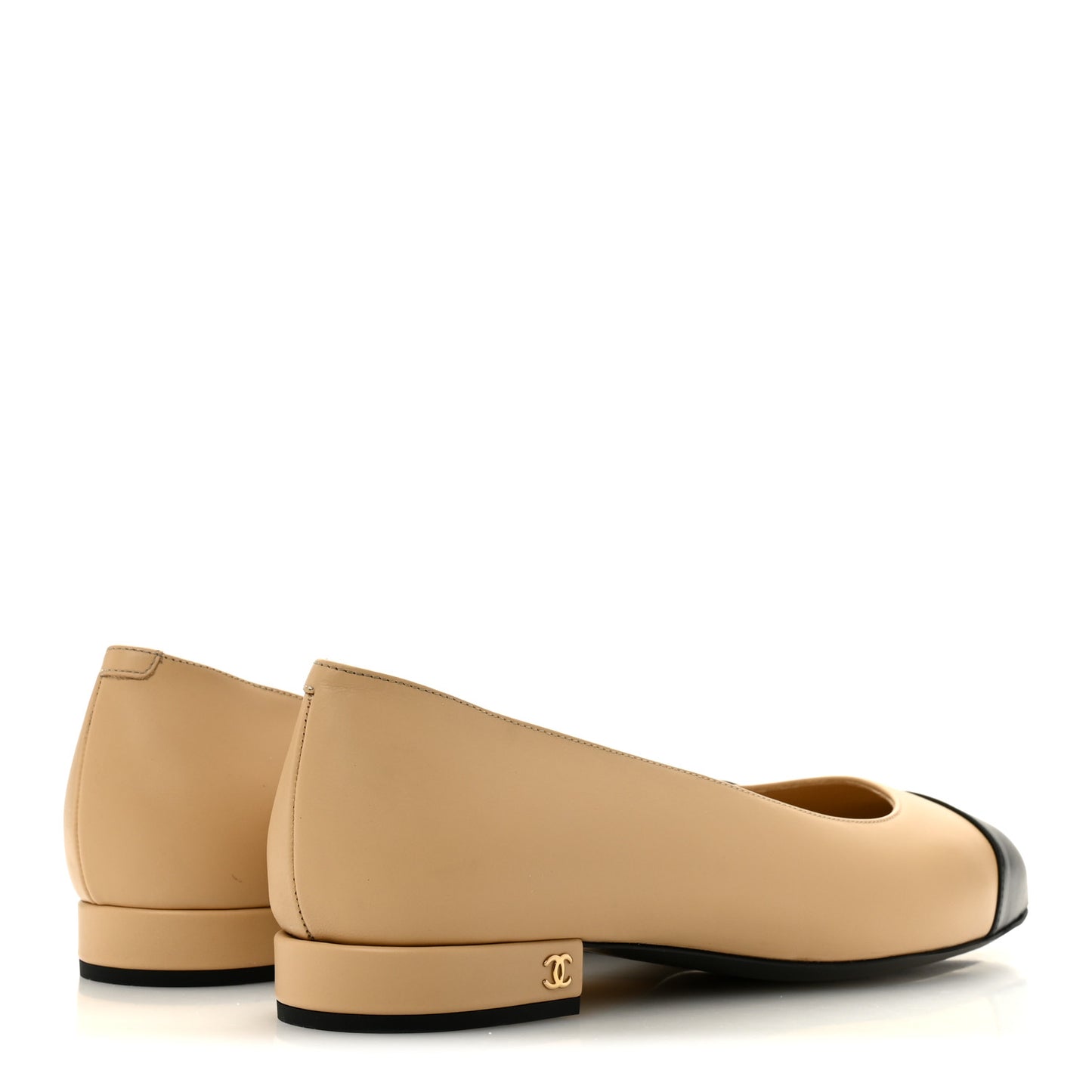 Lambskin Cap Toe CC Uniform Ballerina Flats 40 Beige Black