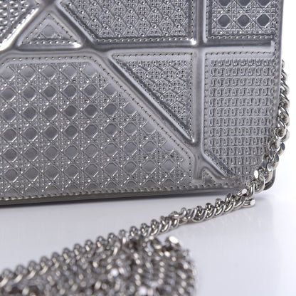 Christian Dior Metallic Patent Micro-Cannage Diorama Wallet on Chain Pouch Silver 14 of 16