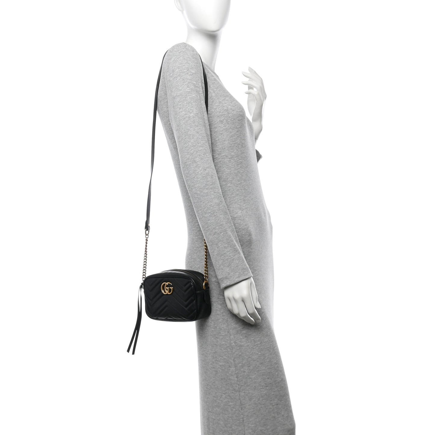Calfskin Matelasse Mini GG Marmont Chain Shoulder Bag Black