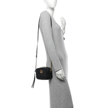 Gucci Calfskin Matelasse Mini GG Marmont Chain Shoulder Bag Black 2 of 15