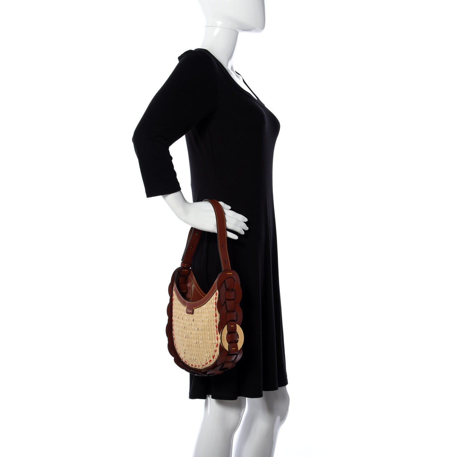 Chloe Calfskin Raffia Embroidered Small Darryl Crossbody Brown 3 of 9