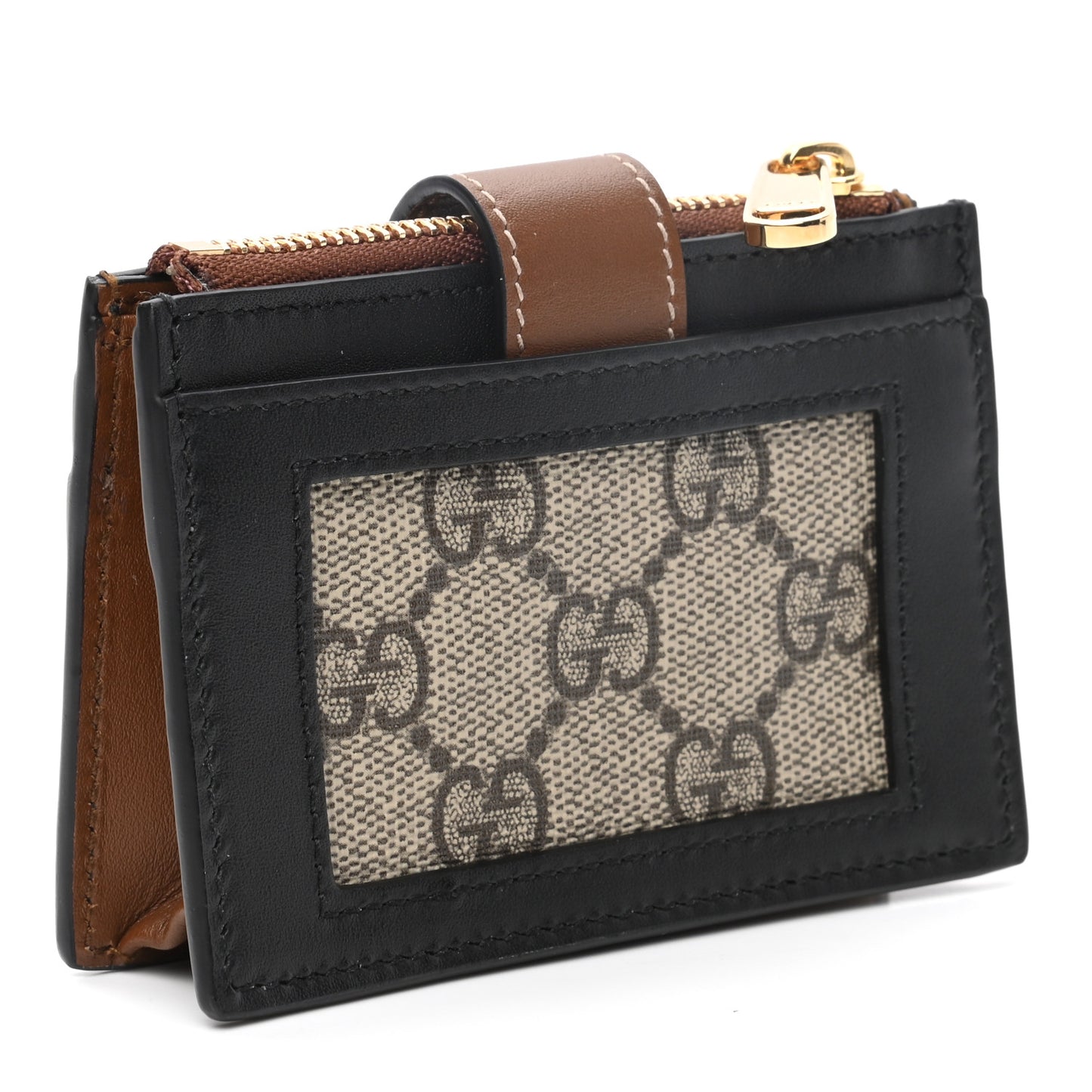 GG Supreme Monogram Padlock Card Case Wallet Beige Ebony