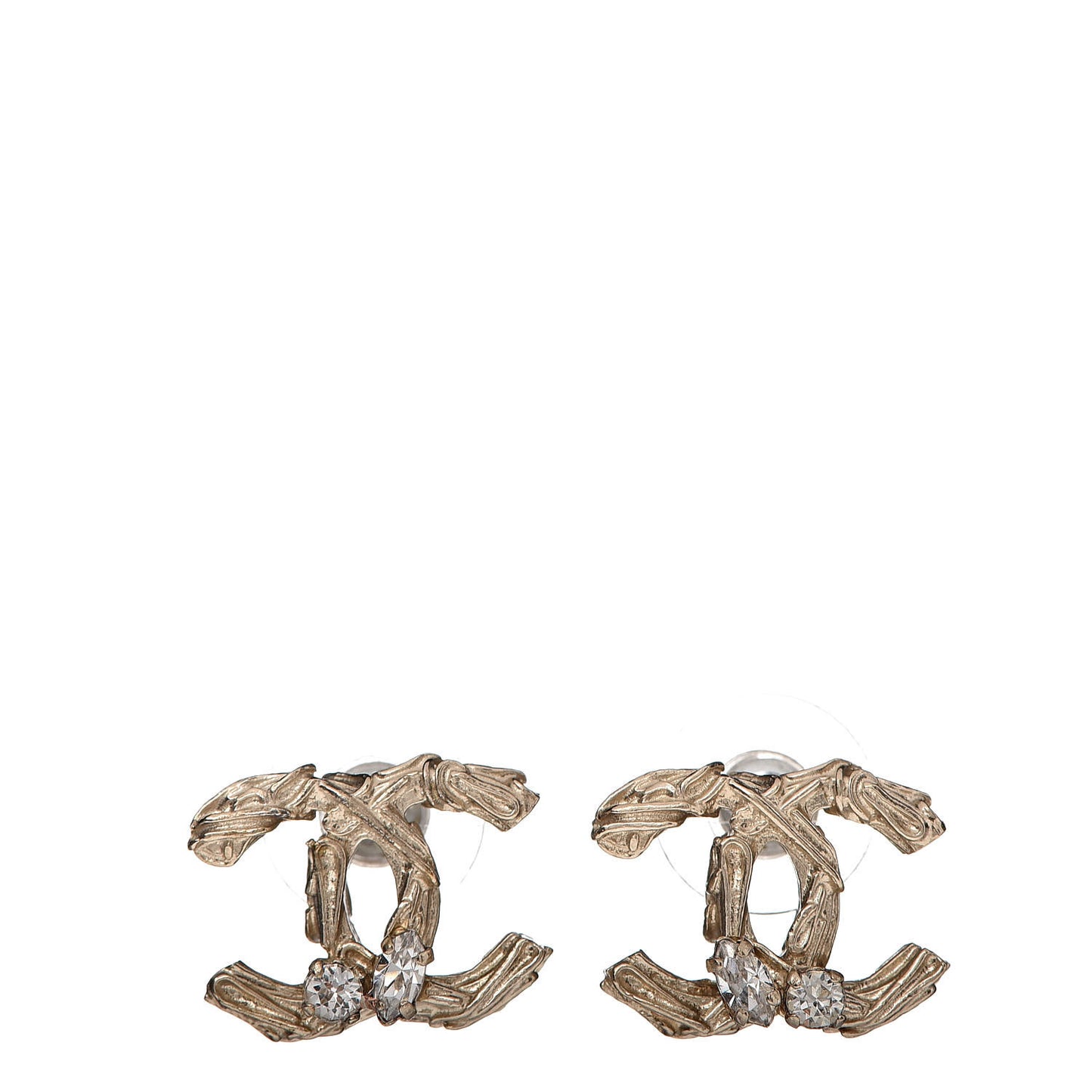 Crystal Textured CC Earrings Gold