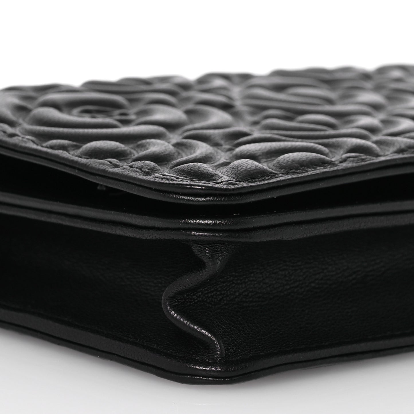 Lambskin Camellia Embossed Wallet On Chain WOC Black
