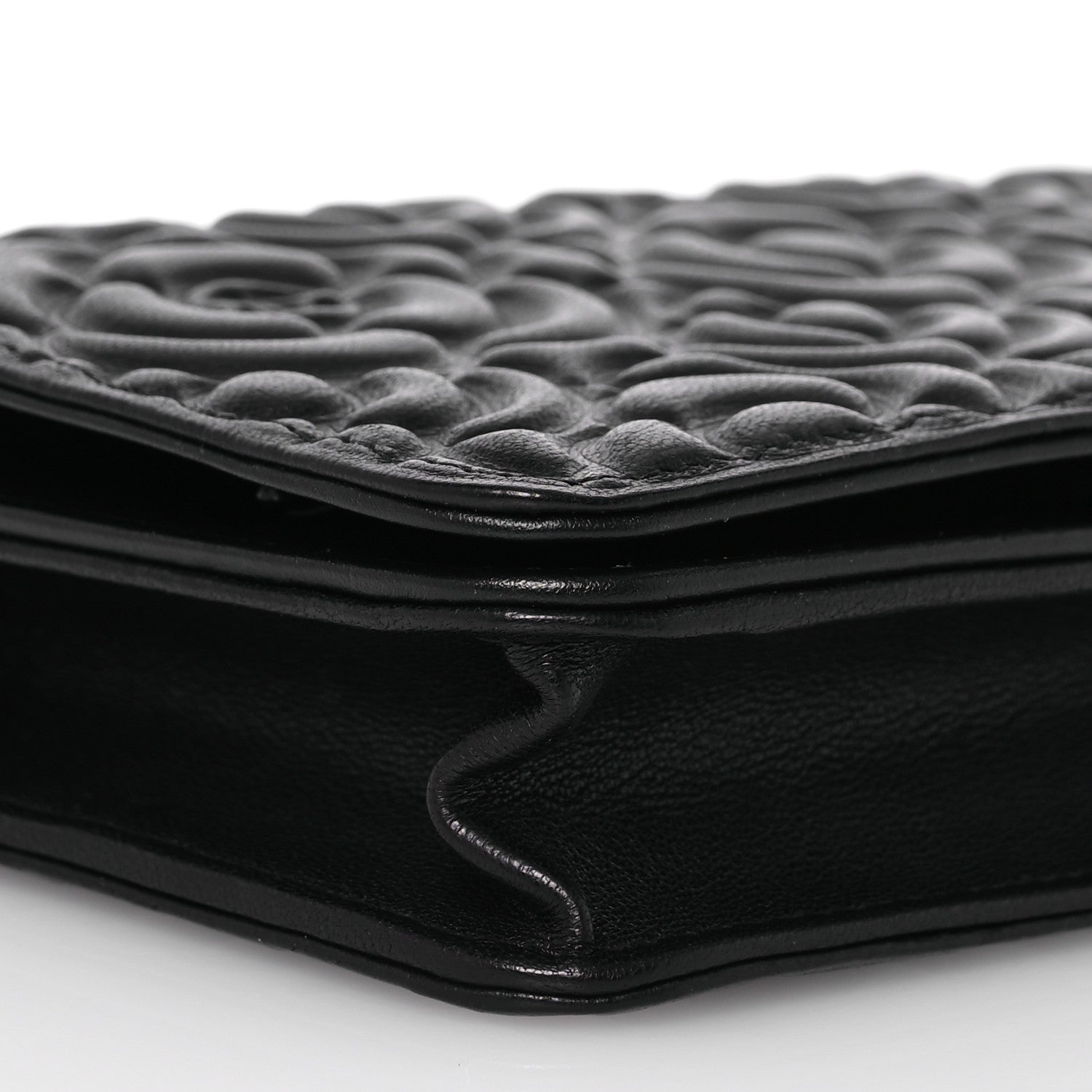 Chanel Lambskin Camellia Embossed Wallet On Chain WOC Black 10 of 16
