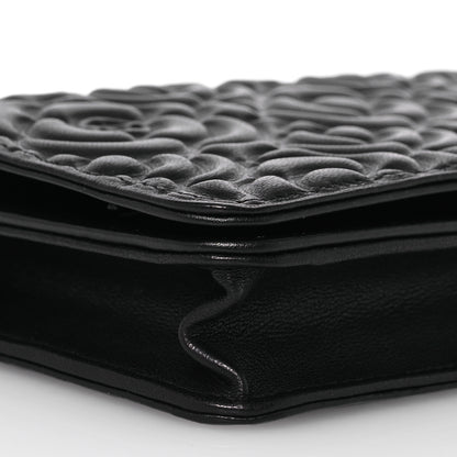 Chanel Lambskin Camellia Embossed Wallet On Chain WOC Black 10 of 16