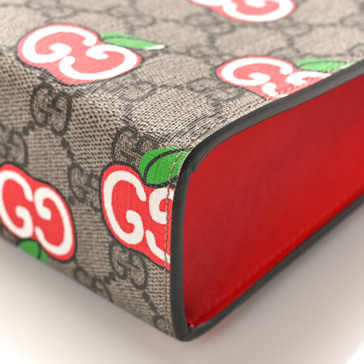 GG Supreme Monogram Apple Large Cosmetic Case Beige Multicolor Lobster Red