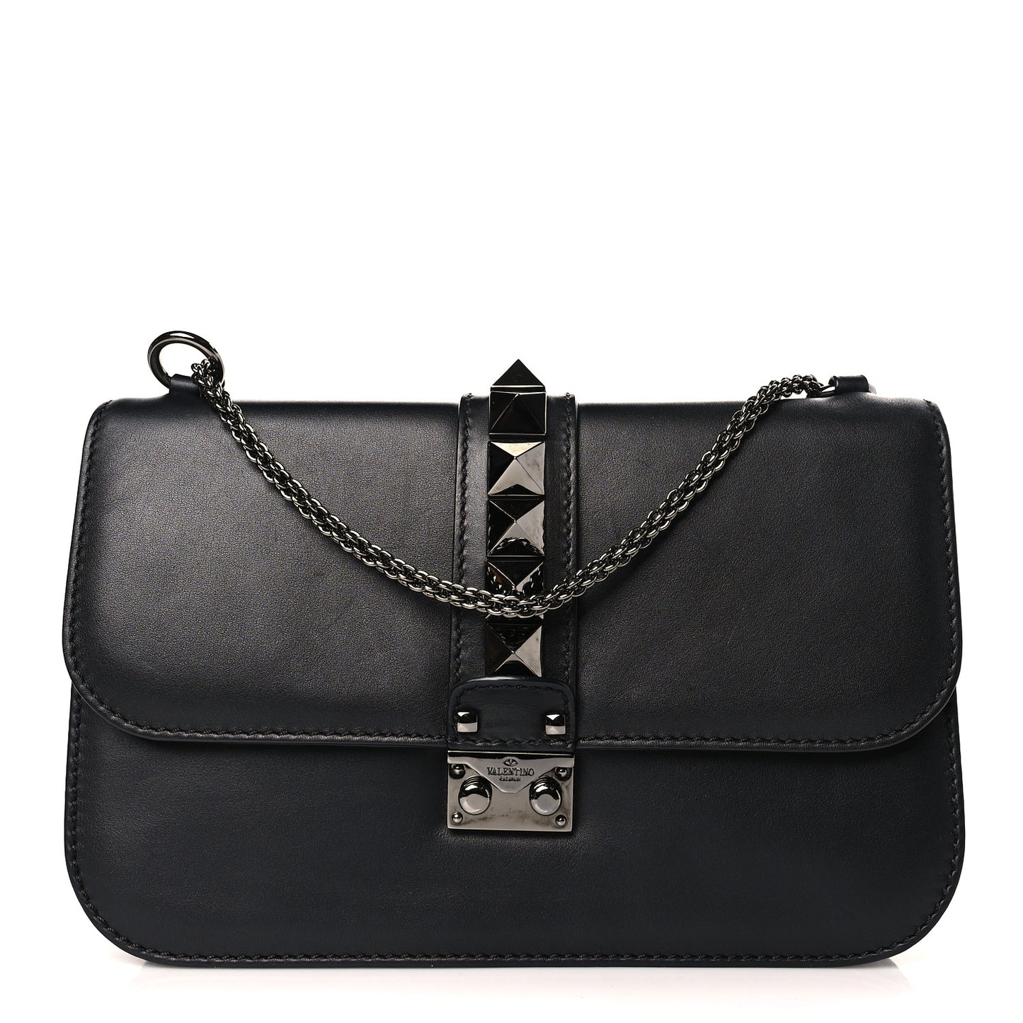 Vitello Medium Glam Lock Rockstud Flap Black