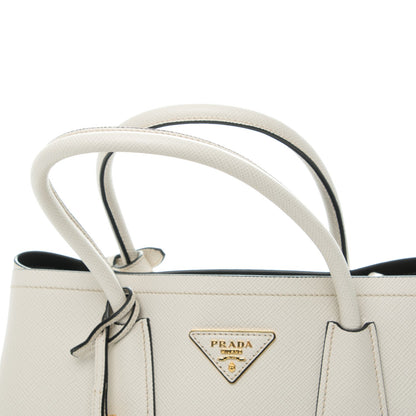 Prada Saffiano Cuir Small Double Bag Talco Nero Black 9 of 9