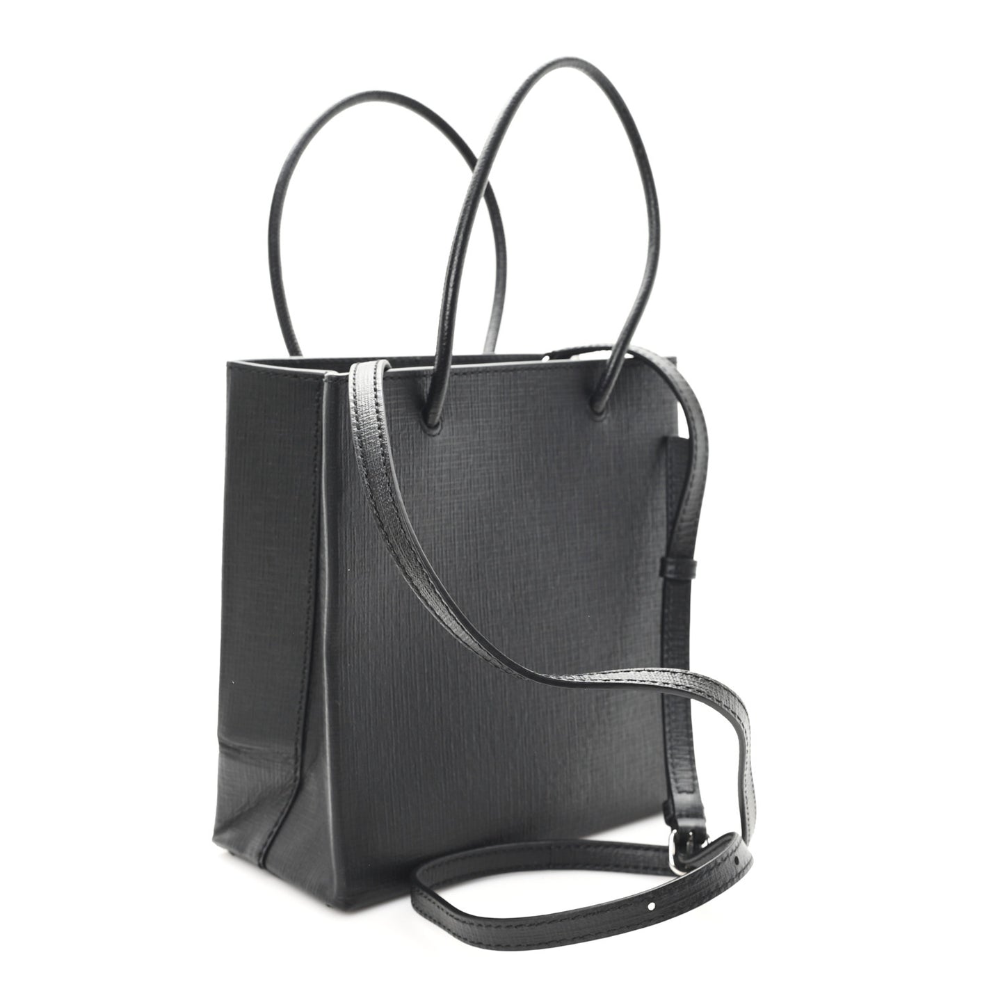 Squared Calfskin Logo North South Shopper Tote XXS Black