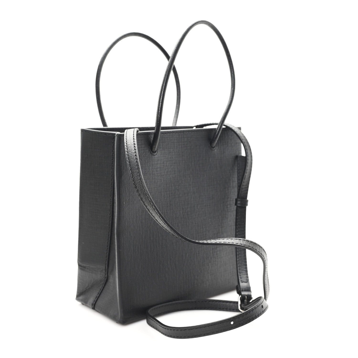 Balenciaga Squared Calfskin Logo North South Shopper Tote XXS Black 3 of 10