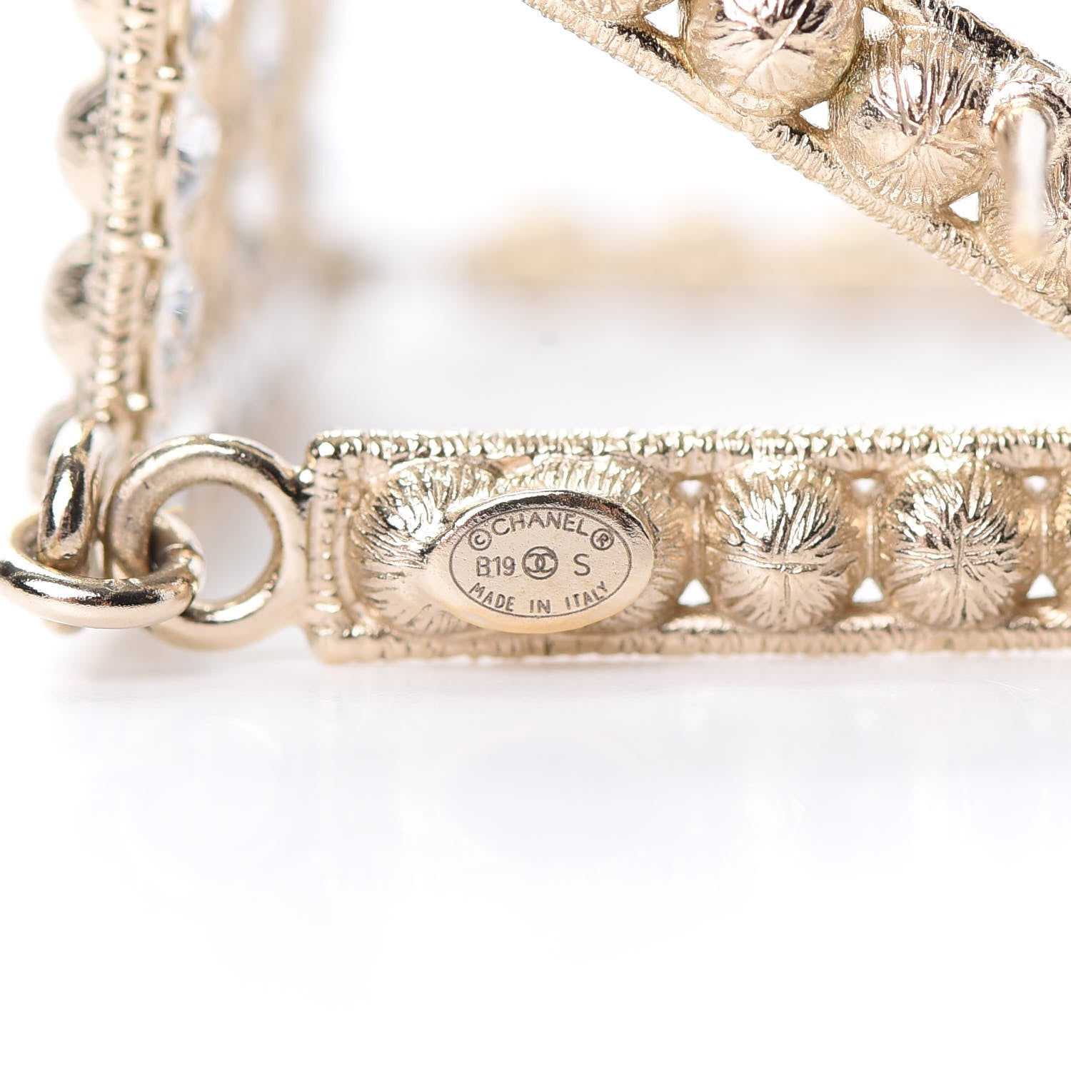 Chanel Crystal Cha-Nel Logo Drop Earrings Gold 4 of 5