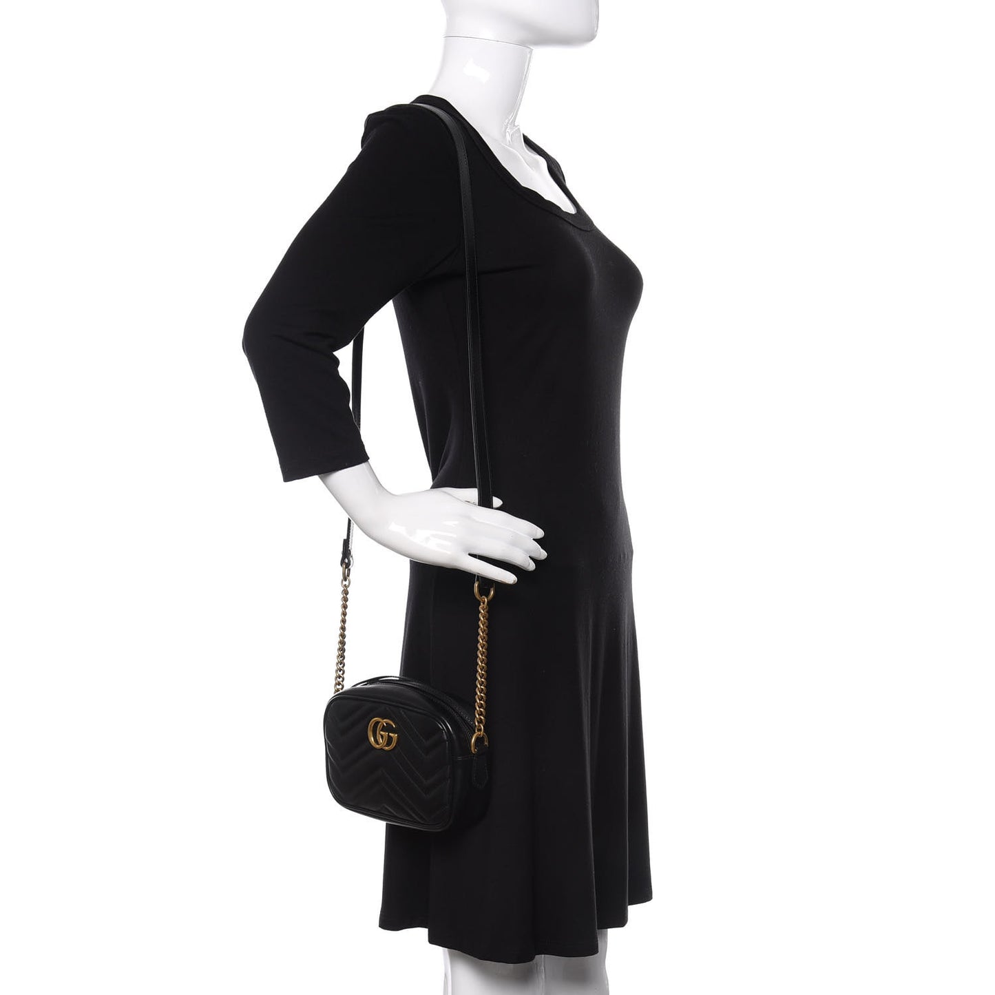 Calfskin Matelasse Mini GG Marmont Chain Shoulder Bag Black