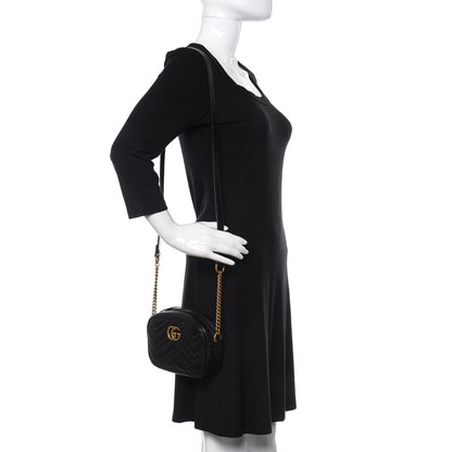 Gucci Calfskin Matelasse Mini GG Marmont Chain Shoulder Bag Black 2 of 10