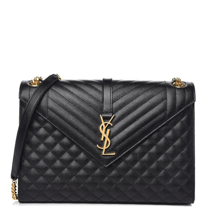 Saint Laurent Grain De Poudre Textured Mixed Matelasse Large Triquilt Monogram Satchel Black 1 of 7