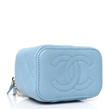 Chanel Caviar Quilted Mini Vanity Case With Chain Light Blue 4 of 9