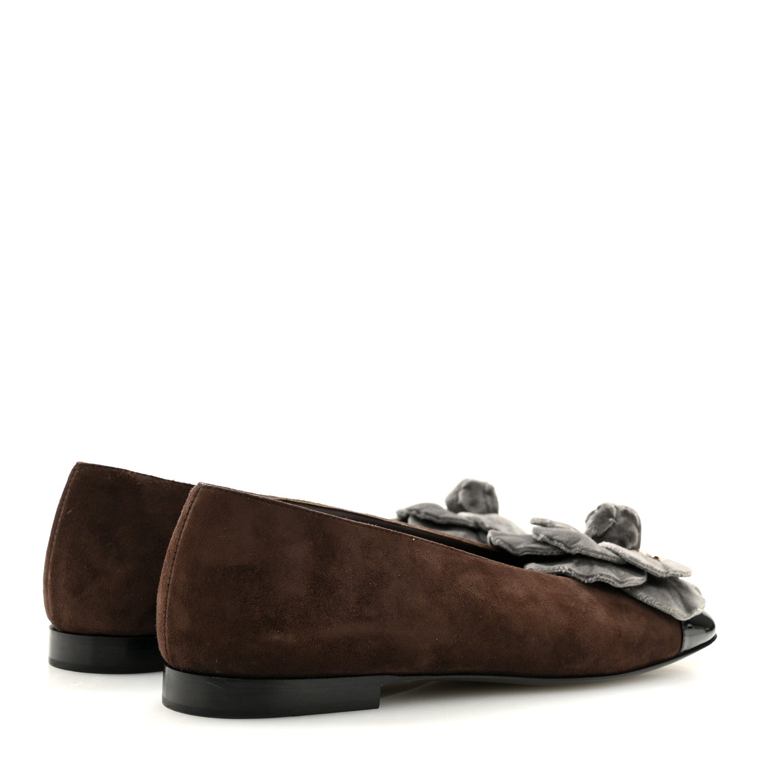Chanel Suede Patent Cap Toe Camellia Ballerina Flats 37 Marron Gris 5 of 9