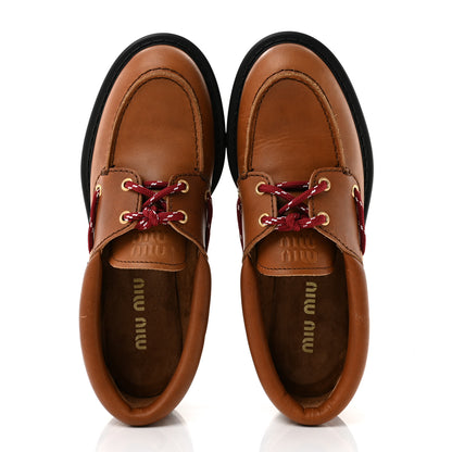 Miu Miu Vitello Platform Loafers 38.5 Cognac 2 of 10