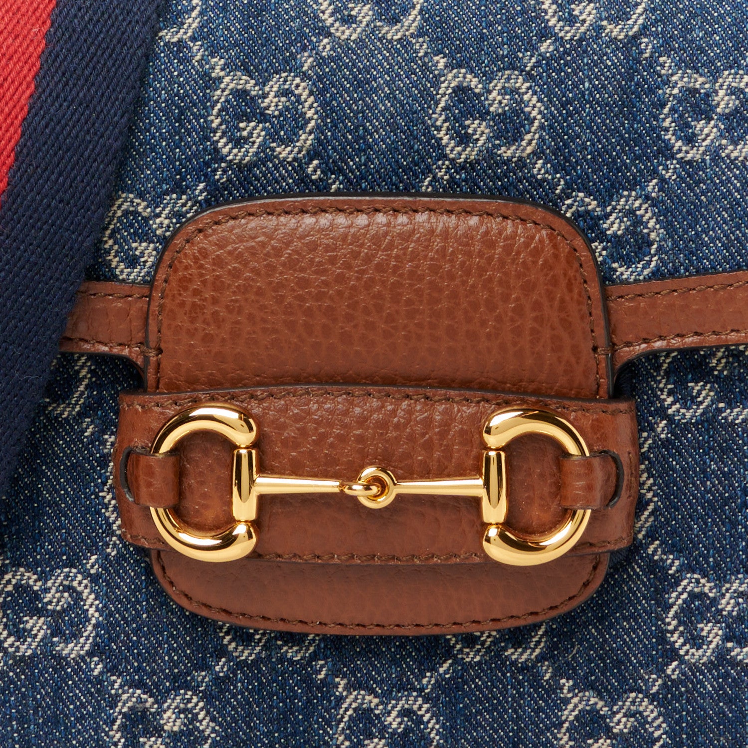 Gucci New Denim GG Monogram Dollar Calfskin Web Mini Horsebit 1955 Shoulder Bag Blue Tea Cuir Epilog 10 of 12
