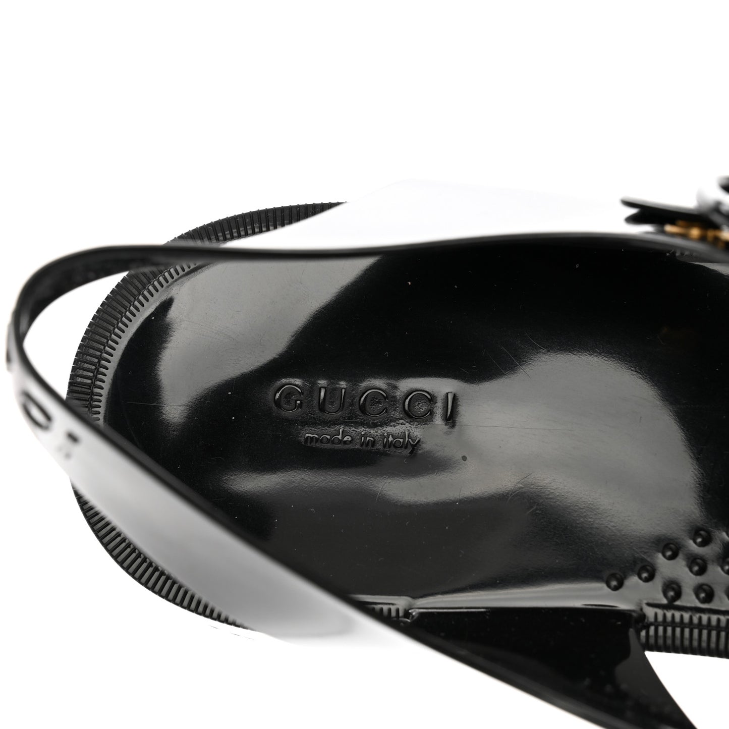Shiny Rubber Mens Double G Buckle Strap Sandals 9 Black