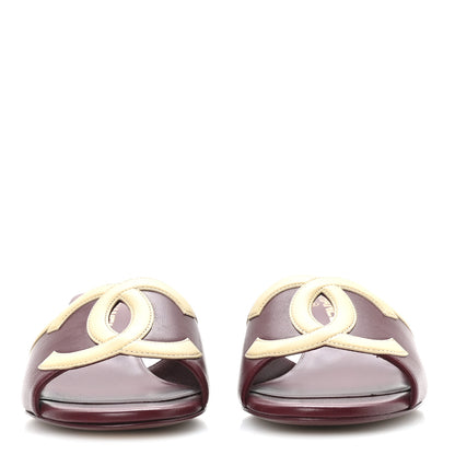 Chanel Lambskin CC Cutout Mules 39 Burgundy Beige 3 of 8
