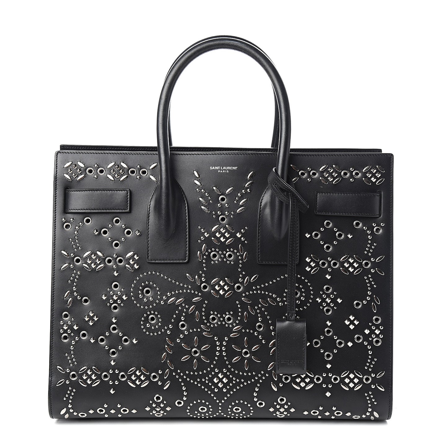 Calfskin Perforated Bandana Studded Small Sac De Jour Black