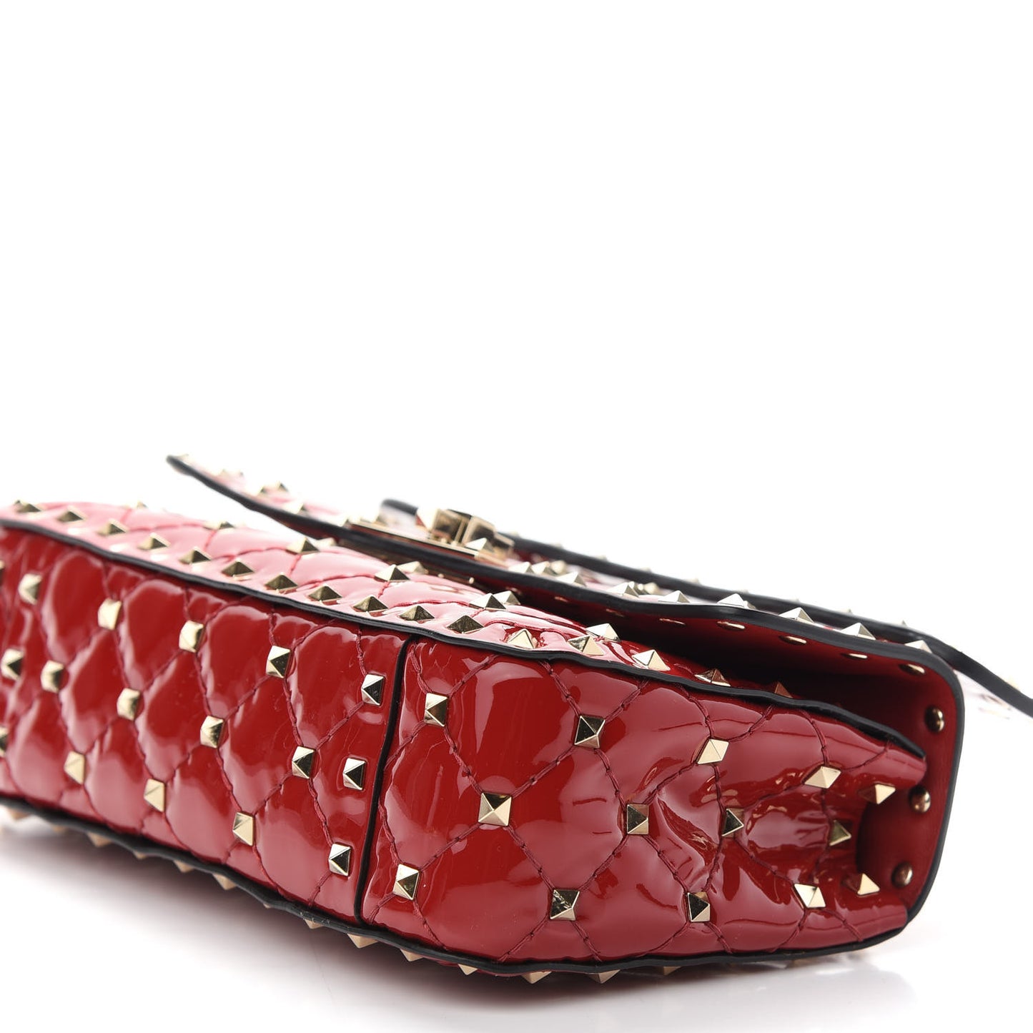 Patent Small Rockstud Spike Shoulder Bag Rosso Valentino