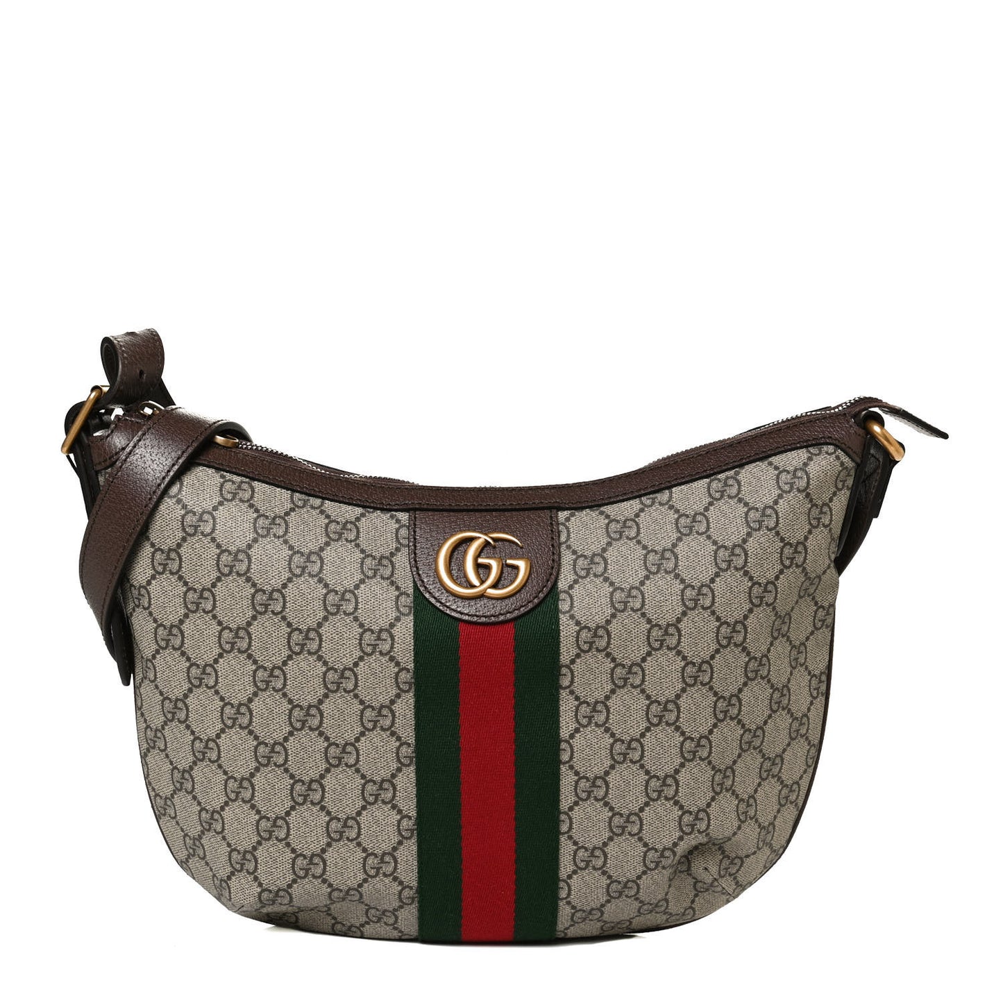 GG Supreme Monogram Web Small Ophidia Half Moon Hobo Brown