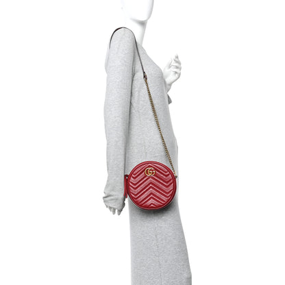 Gucci Glazed Calfskin Matelasse Heart Mini GG Marmont Round Shoulder Bag Romantic Cerise 2 of 10