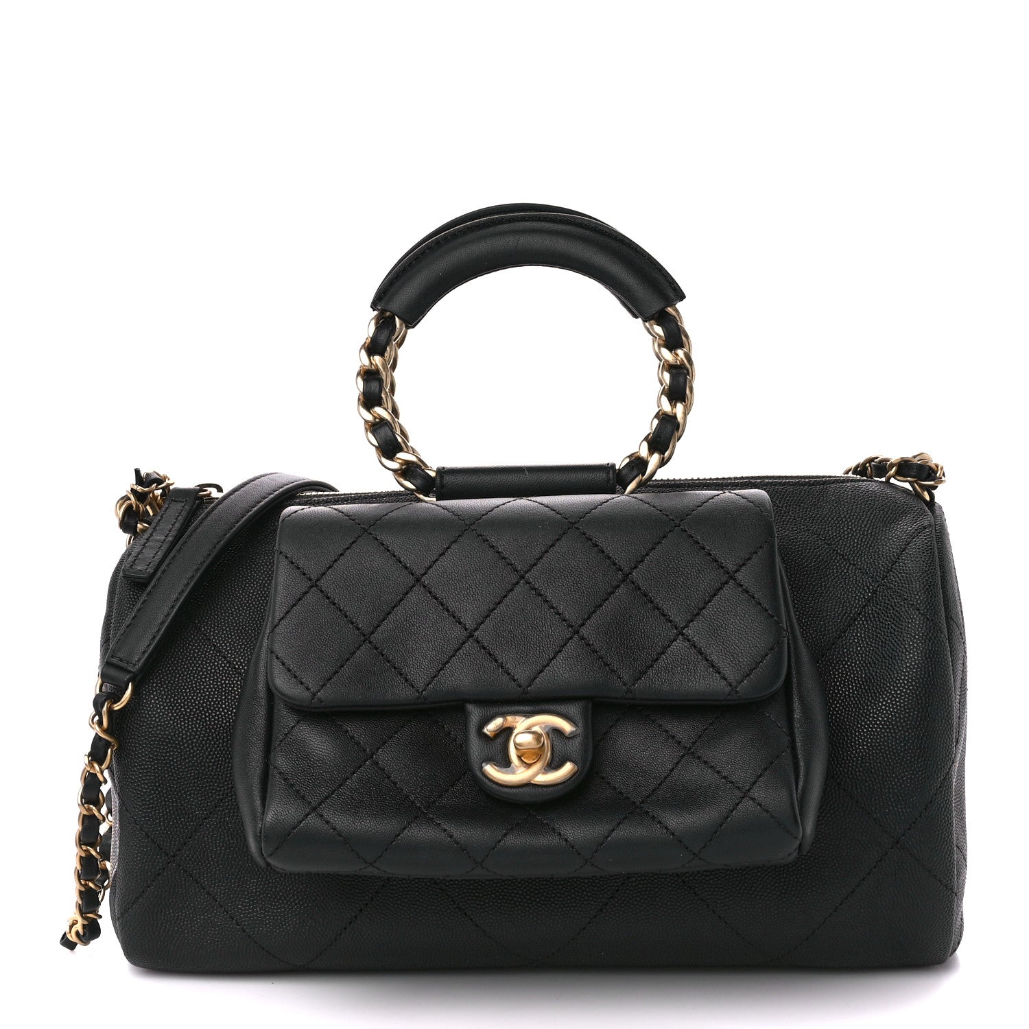 Chanel Caviar Lambskin Quilted In The Loop Bowling Bag Black 1 of 12