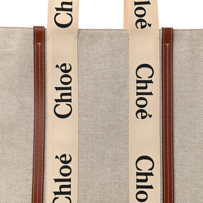 Chloe Cotton Calfskin Large Woody Ribbon Tote White Brown 7 of 9